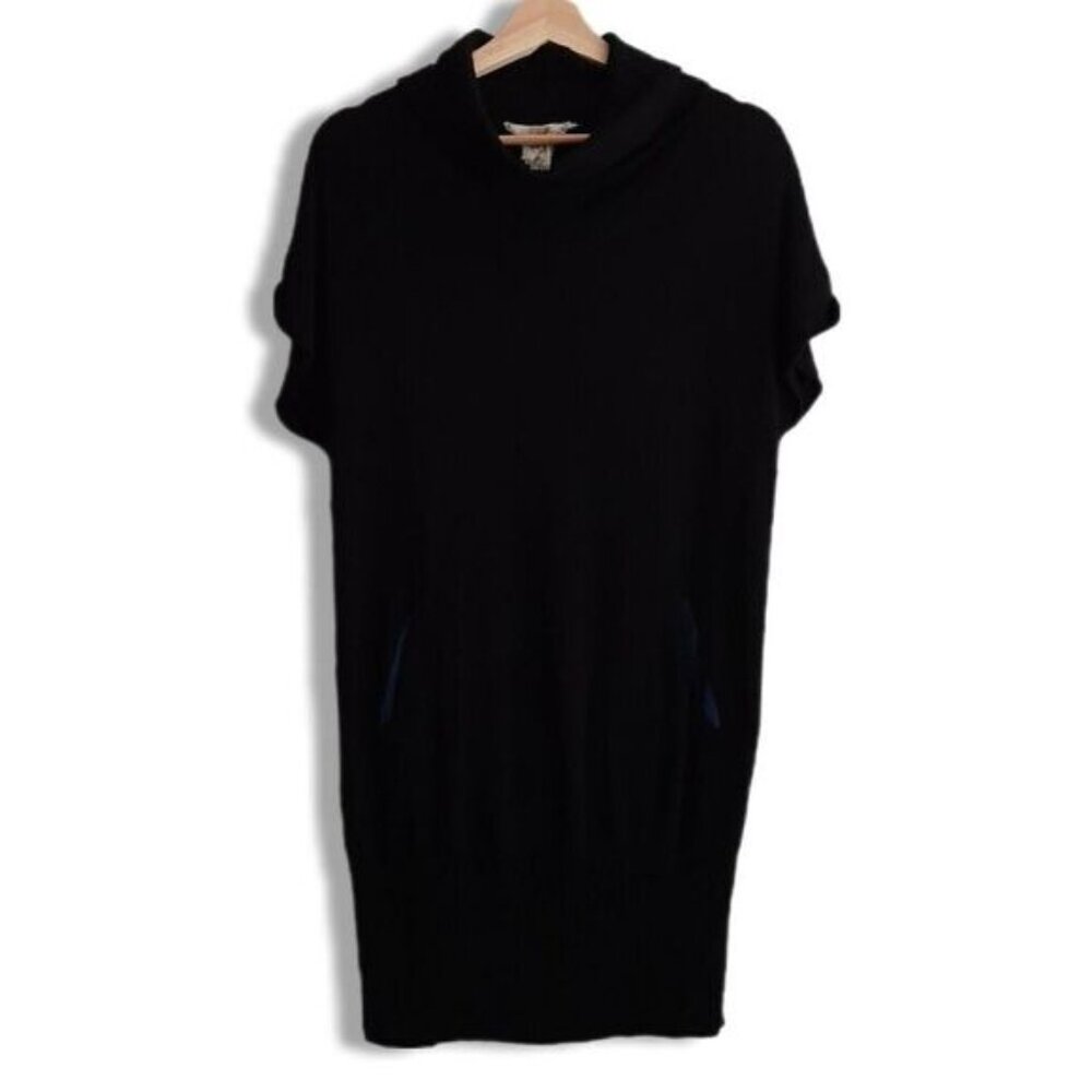 COVET Soft Bamboo Viscose & Wool Blend T-Neck Tunic Top Fine Knit Black Sz S